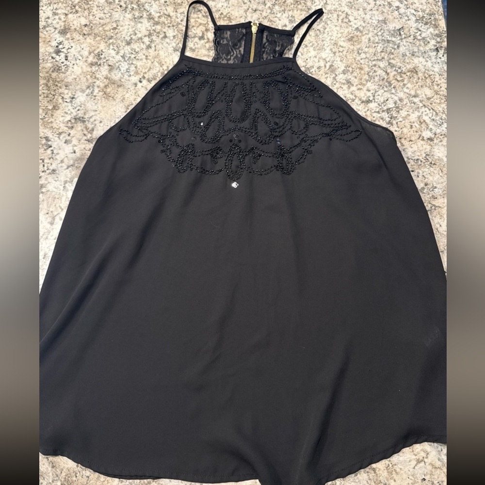 Elegant Black Halter Top with Beaded Design